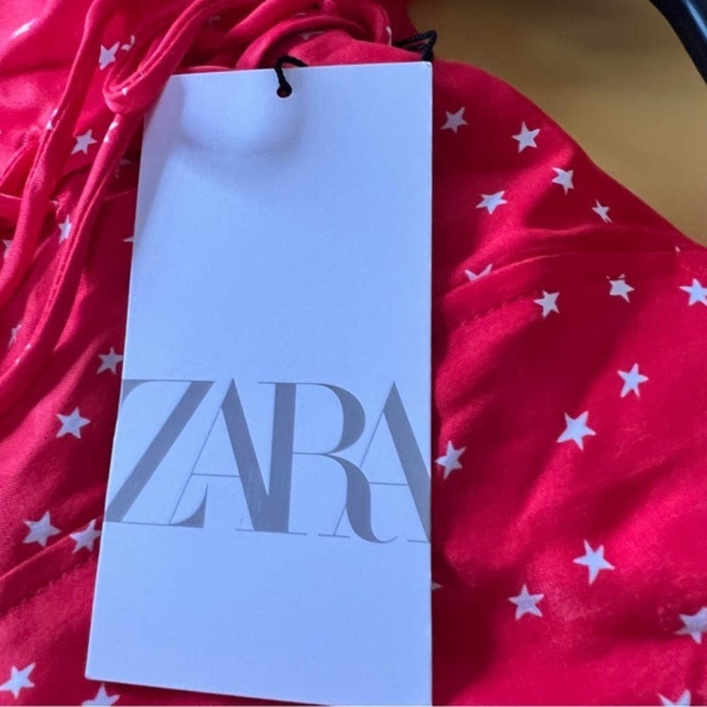 Zara NWT Red With White Stars Lace Up Bodysuit Sz Small - Picture 5 of 9
